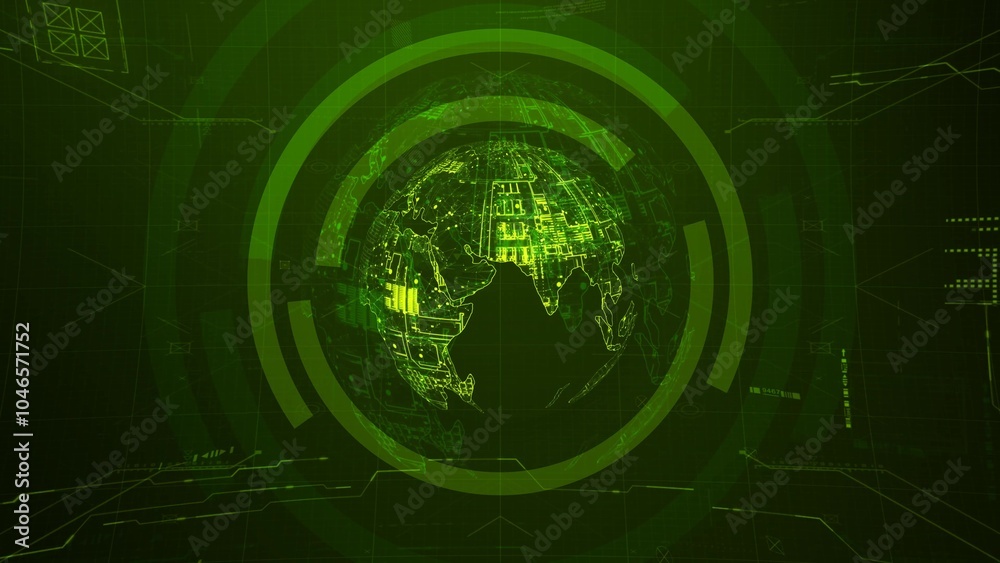 Futuristic Green Globe with Technological Interface Futuristic Green Globe with Technological Interface