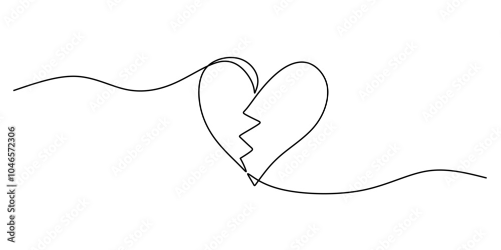 Continuous Line Drawing of Broken Heart Symbol Minimalist Love Concept Vector Illustration Continuous Line Drawing of Broken Heart Symbol Minimalist Love Concept Vector Illustration