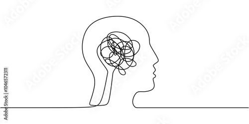 Continuous Line Drawing of Human Head and Brain for Psychology Concept Minimalist Design