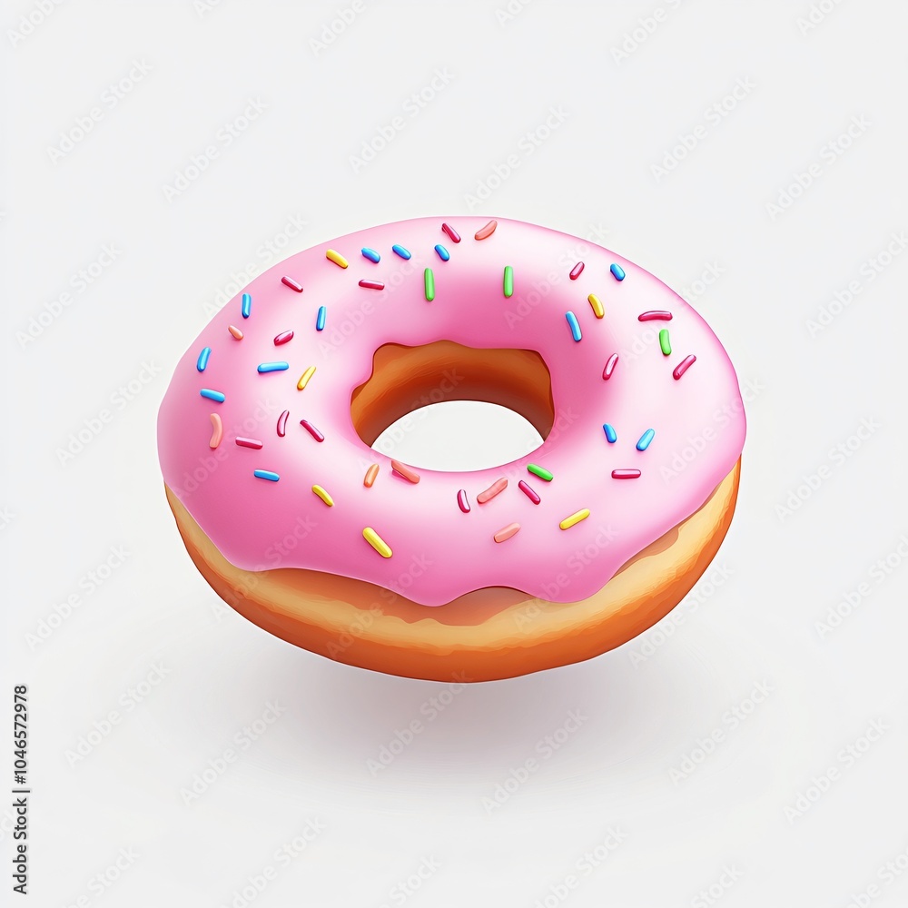 Detailed 3D Icon of a Donut with Pink Frosting and Sprinkles Detailed 3D Icon of a Donut with Pink Frosting and Sprinkles