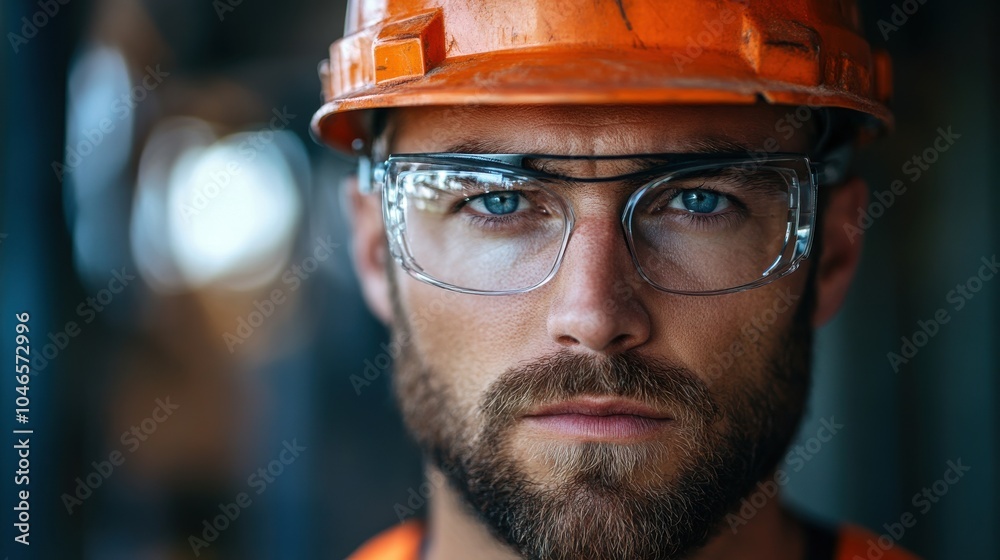 Canadian man with a construction helmet, looking focused Canadian man with a construction helmet, looking focused