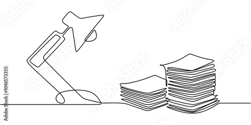 Minimalist Table Lamp Design for Office Work Illuminating Documents Continuous Line Drawing