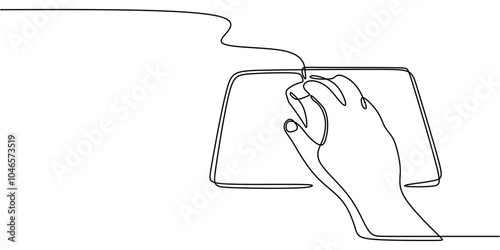 Continuous Line Drawing of Hand Holding Computer Mouse for Office Work Minimalist Design Illustration