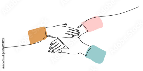 Continuous Line Drawing of Hands United for Teamwork Concept Minimalist Vector Illustration