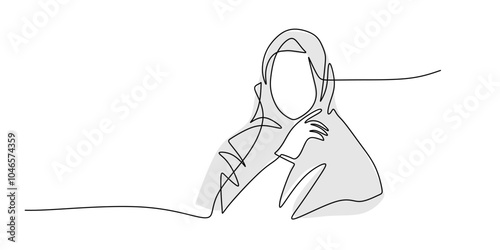 Continuous Line Drawing of Veiled Muslim Woman Minimalist Vector Illustration