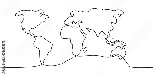 Continuous One Line World Map Drawing Minimalist Geography Concept Vector Illustration