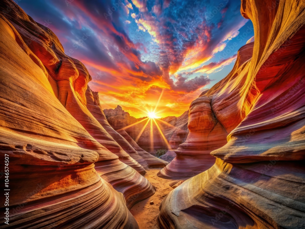 Obraz premium Captivating Abstract Canyon Landscape With Swirling Kaleidoscope Colors and Radiant Patterns