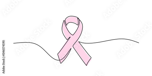 Breast Cancer Awareness Ribbon Continuous Line Drawing Minimalist Health Concept Vector Art