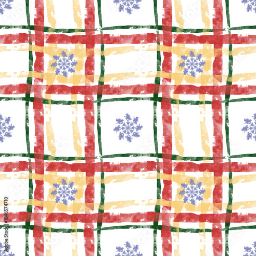 Seamless pattern with hand drawn snowflakes on striped background photo