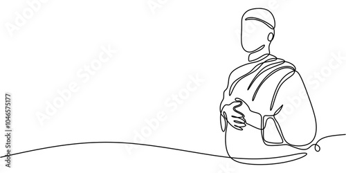 Continuous Line Drawing of Muslim in Ihram Dress Minimalist Religious Concept Vector Illustration