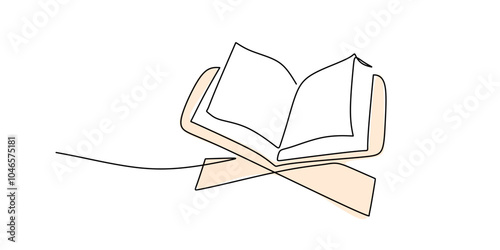 Continuous Line Drawing of Open Quran Minimalist Design for Religious Concept Art