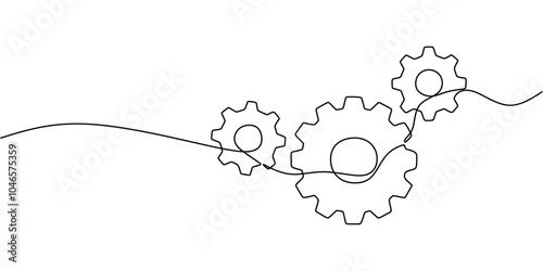 Interlocking Gears Continuous Line Drawing Symbolizing Cooperation in Industrial Operations