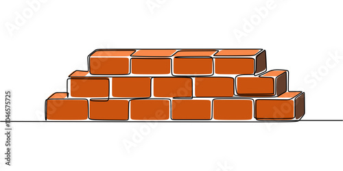 Continuous Line Drawing of Stack of Bricks or Concrete Blocks for Building and Construction