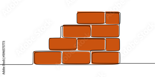 Continuous Line Drawing of Stack of Bricks or Concrete Blocks for Building and Construction