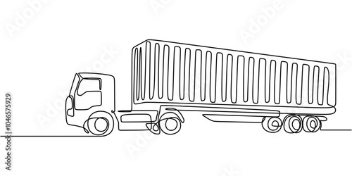Continuous Line Drawing of Container Truck for International Transport and Global Trade