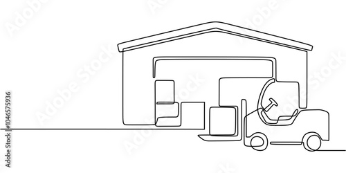 Continuous Line Drawing of Forklift Lifting Pallets for Logistics Efficiency in Warehousing