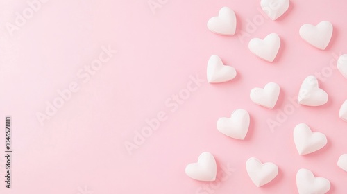 Photo of, Pink background with minimalist geometric heart motifs for design, banner template