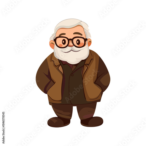 Elderly man smiling. Old man's face with glasses are laughing happily. Happy granddaddy, grandfather character. Vector illustration isolated white background. kind grandfather with a mustache