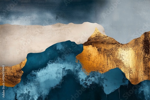 Abstract artistic gold and blue oil painting. wallpaper design photo