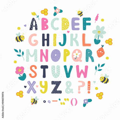 letters ABC with bee and flowers