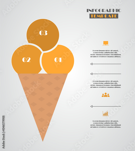 Orange infographic template with 3 steps, options, parts or processes. Ice cream concept.