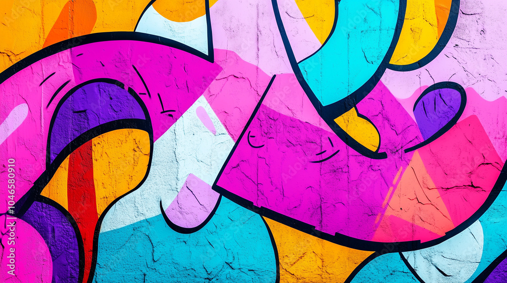 Naklejka premium Bright pop art graffiti wall textured background wallpaper design. Vivid neon color palette.