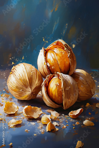 A painting of garlic on a blue background photo