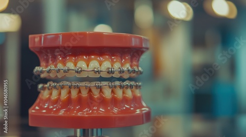 Orthodontic Model of Teeth with Braces Displayed Close-Up photo