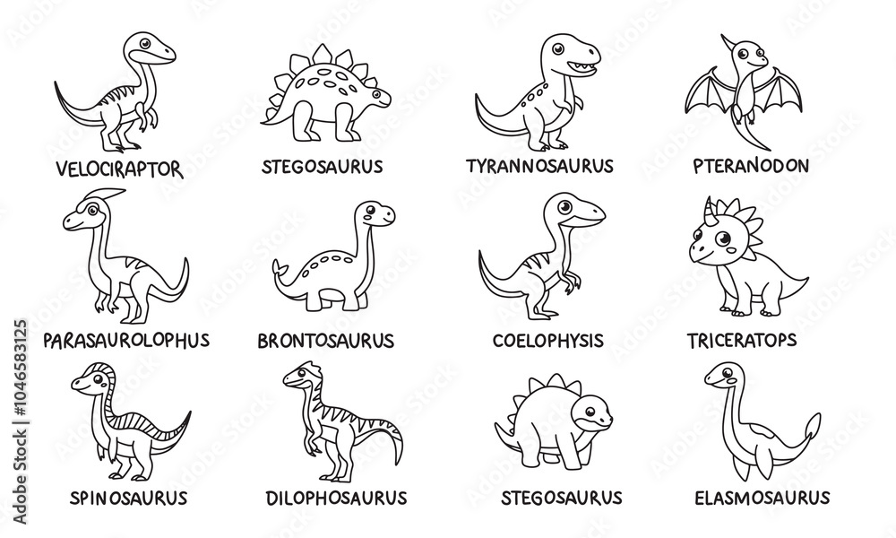 Big collection of cute Dinosaurs with name in doodle style. Hand drawn vector art. Big collection of cute Dinosaurs with name in doodle style. Hand drawn vector art.