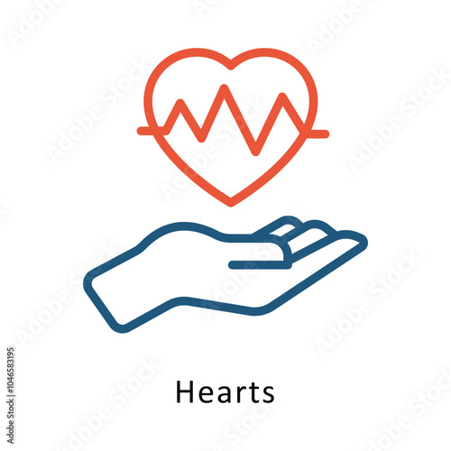 Hearts vector Outline Two Color Design icon. Cancer Symbol on White background EPS 10 File