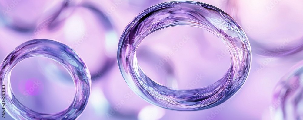 Abstract image of floating translucent bubbles against a dreamy purple and white background Abstract image of floating translucent bubbles against a dreamy purple and white background