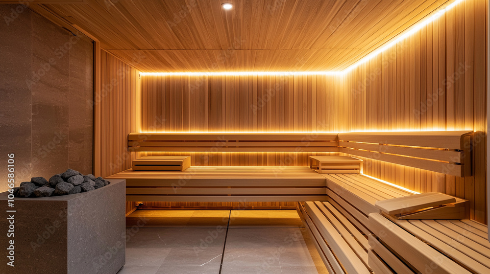 Fototapeta premium a sleek sauna with a high-quality wood finish built-in
