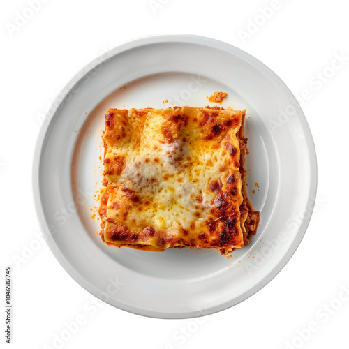 Lasagna on a white plate, isolated transparent background, Generative AI