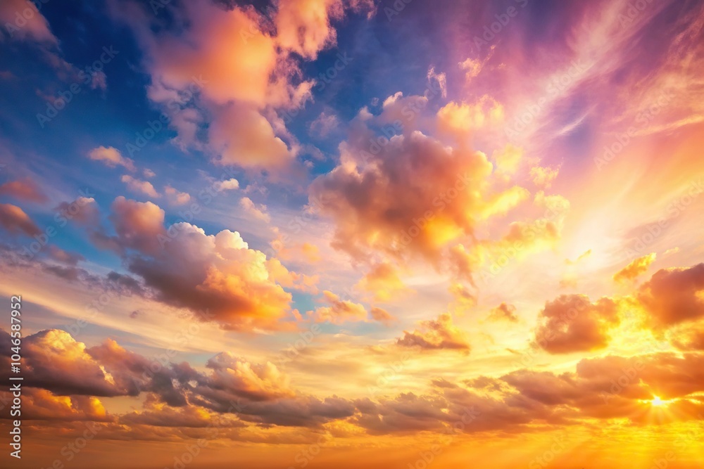 Fototapeta premium Sunrise sky with soft pink clouds and yellow tones
