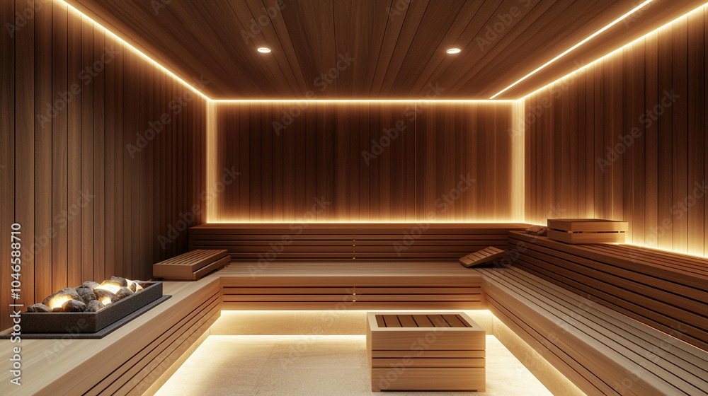 Obraz premium a sleek sauna with clean wooden interiors built-in