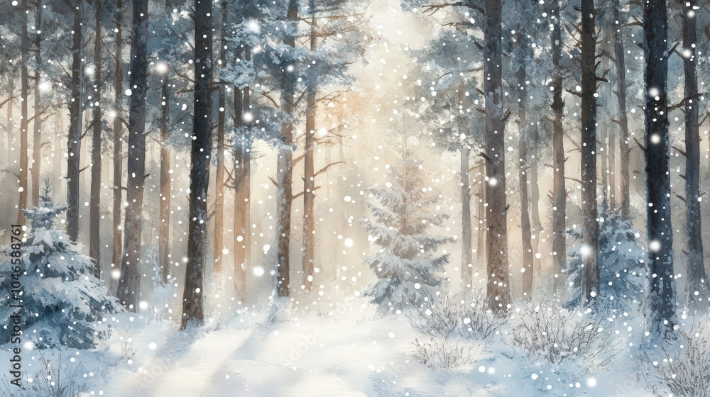 Gentle snowflakes drifting through the air in a watercolor Gentle snowflakes drifting through the air in a watercolor
