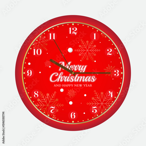An elegant and stylish Christmas wall clock with a red background, snowflakes, and snow falls ornaments. Perfect for adding a touch of traditional holiday charm to any home