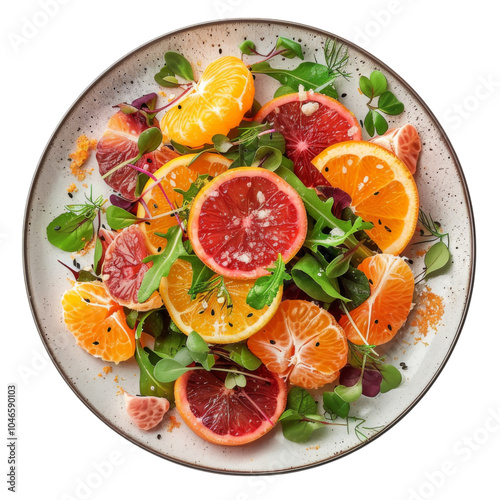 Winter Citrus Salad on a white plate, transparent background, Generative AI