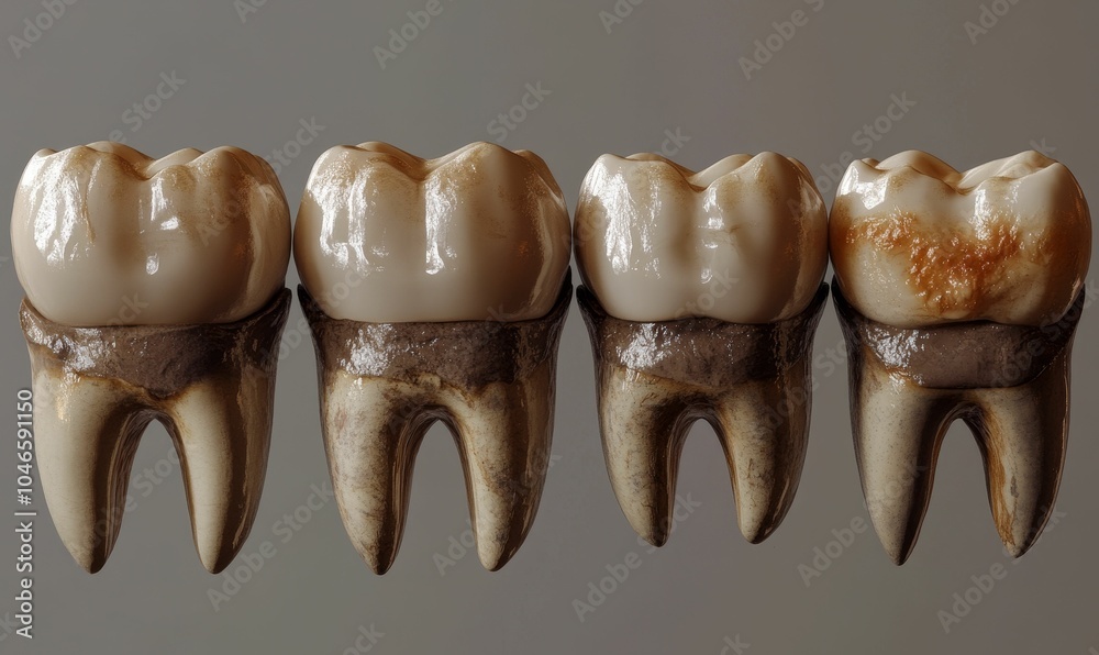 Four teeth with varying degrees of staining. Four teeth with varying degrees of staining.
