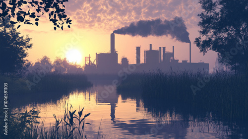 Factory Silhouette at Sunset