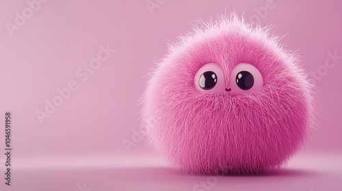 Adorable pink fur ball with a soft, fluffy texture, capturing a sense of charm and playfulness. This cute character is designed in a round, plush shape, perfect for adding a whimsical, 
