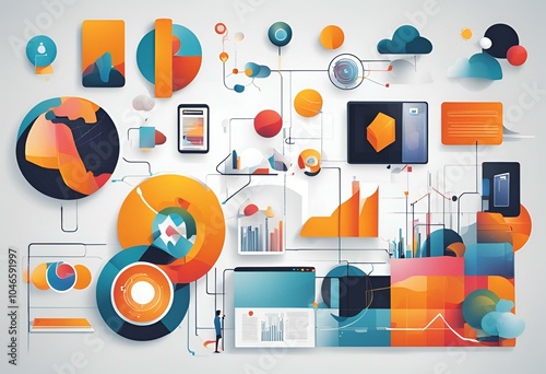Abstract illustrations and concepts showcasing the development of the digital world and the latest technologies