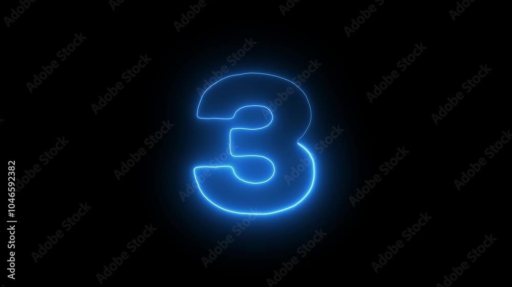 neon glowing blue There number text sign icon animation on a black background. neon glowing blue There number text sign icon animation on a black background.