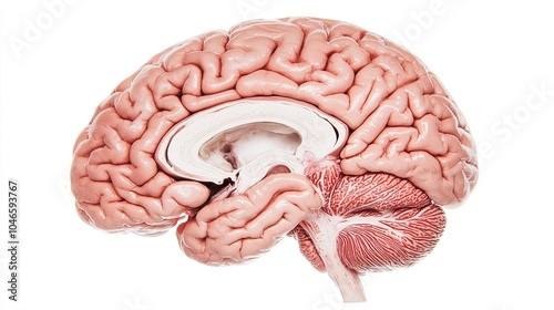 Cross-section of the human brain highlighting cerebral lobes and neural pathways