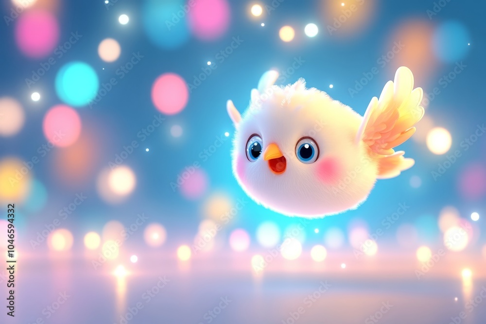 Snowy Owl Gliding Gracefully Above a Winter Wonderland in Soft Glowing Light