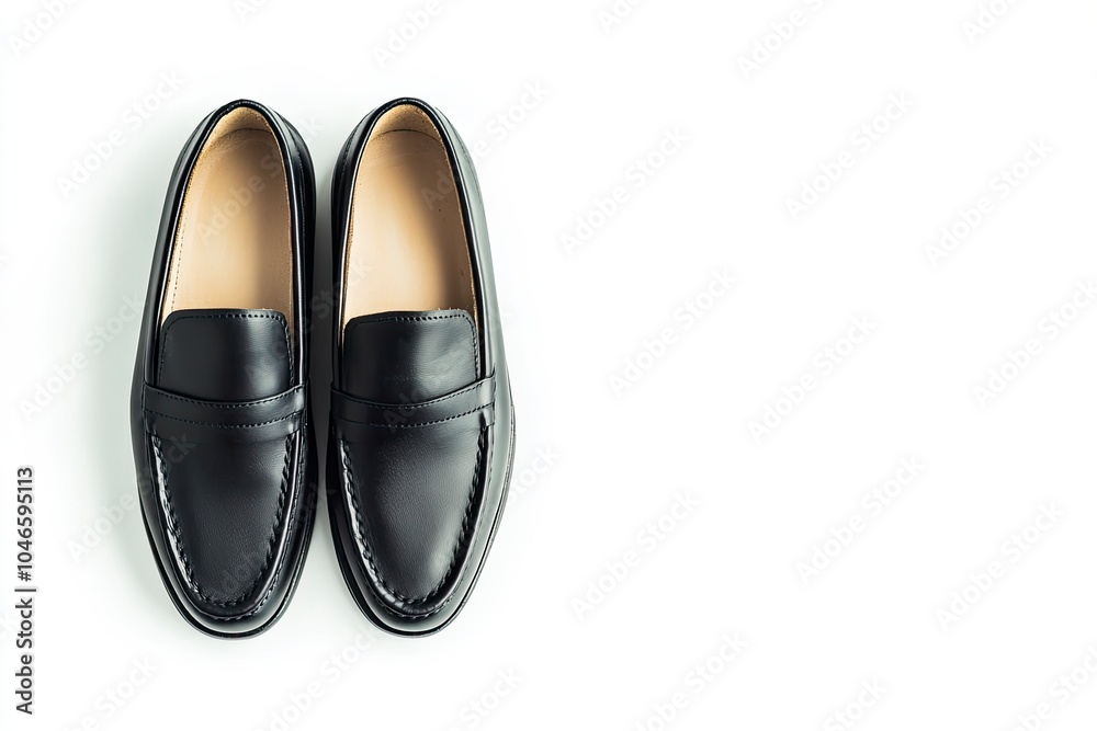 Loafers isolated on white background. Pair of Stylish Expensive Modern Leather Black Loafers Shoes. Fashion concept with generative ai