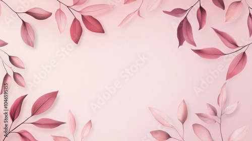 Photo of, Pink background with minimalist leaves pattern for design, banner template