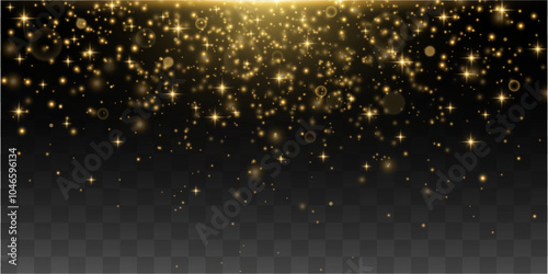 The dust sparks and golden stars shine with special light. Vector sparkles on a transparent background. Christmas light effect. Sparkling magical dust particles.	