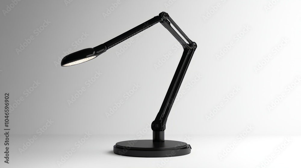 Contemporary black desk lamp with an adjustable arm, blending form and function in a sleek, minimalist design Contemporary black desk lamp with an adjustable arm, blending form and function in a sleek, minimalist design