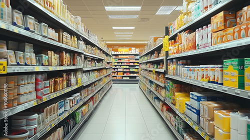 Wallpaper Mural Well-organized supermarket aisle with various products on shelves Torontodigital.ca